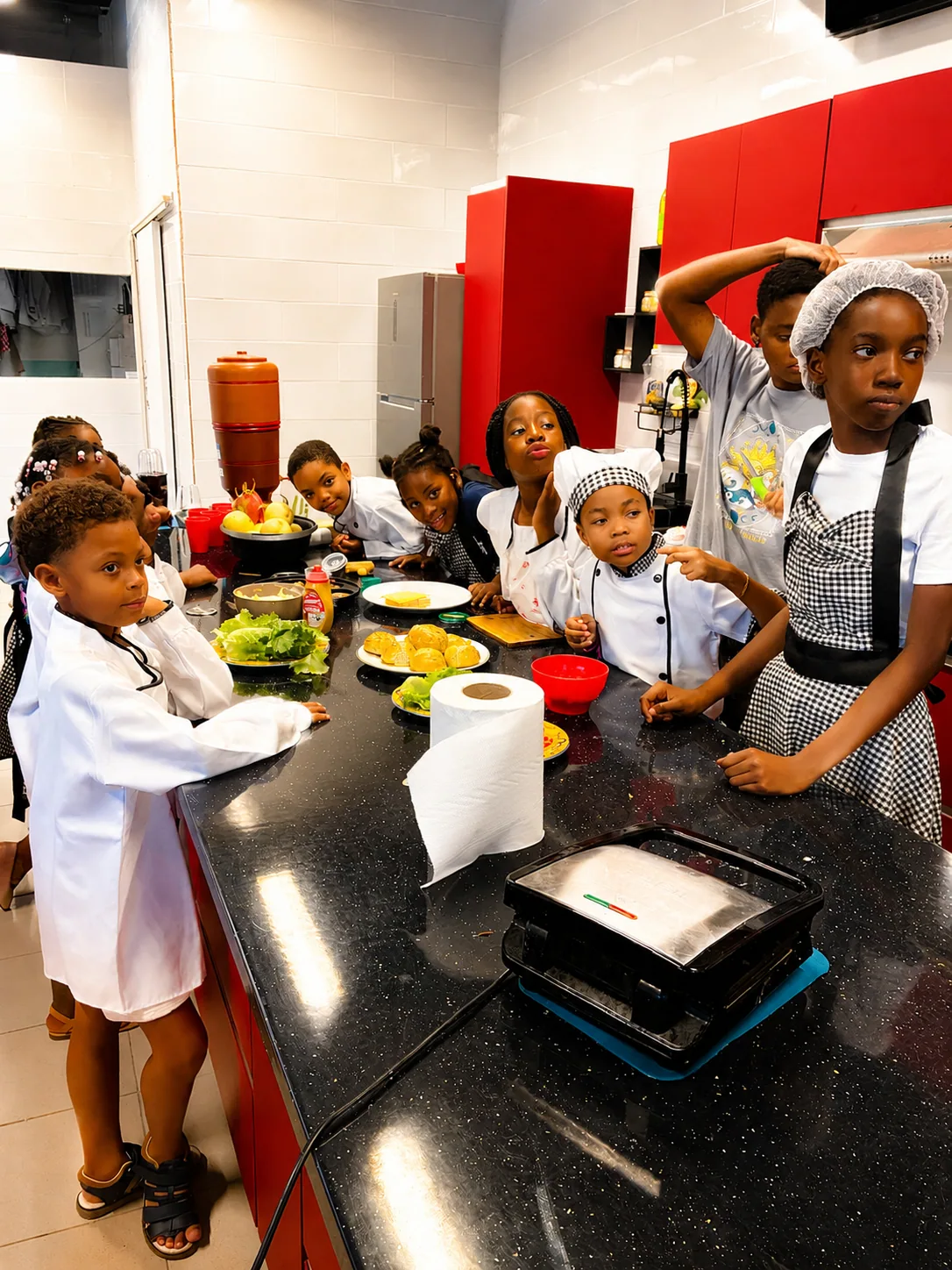Enfants pendant un atelier cuisine