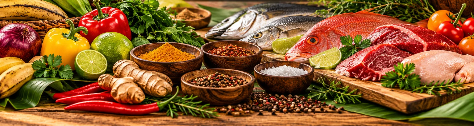 Fruits, légumes, poissons, viandes et épices pour les ateliers découverte